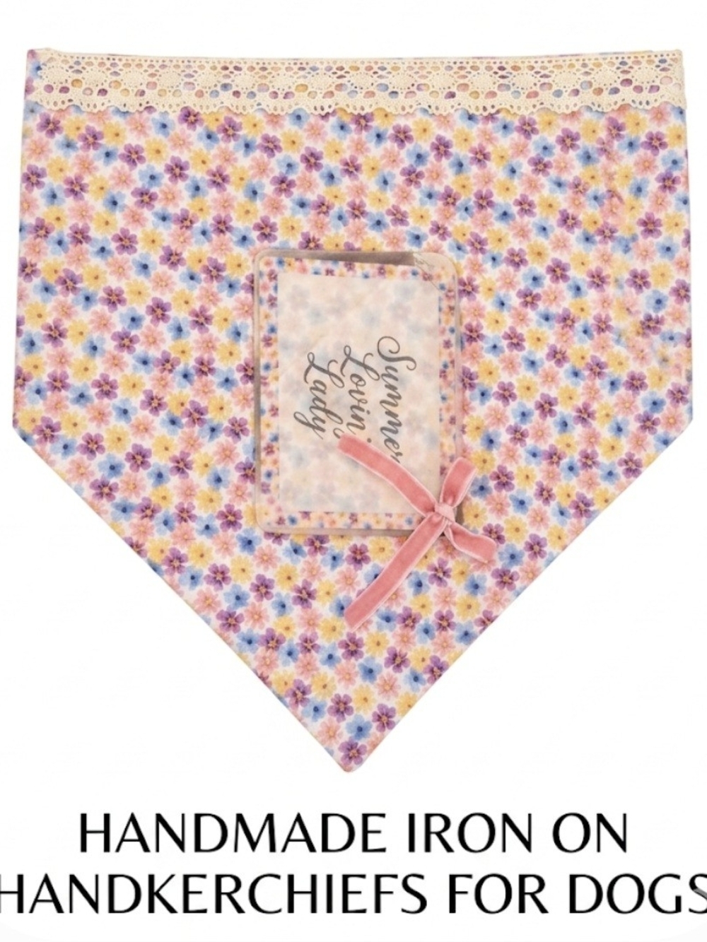 Handmade Floral Dog Bandana with Pink Bow
